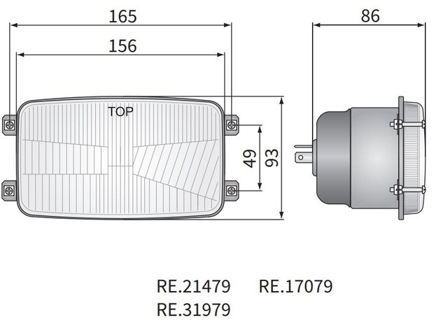 Headlamp H4 156x93x86 4-bolt Mounting