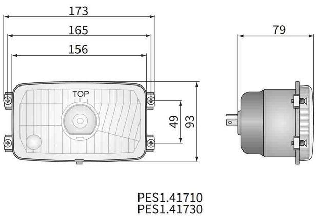 Headlamp H4 173x93x79 4-bolts mounting