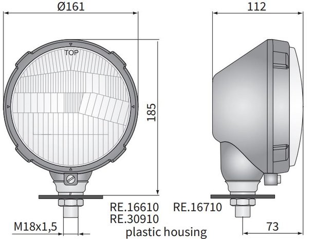 Headlamp, H4, Ø161x112 Plastic Right
