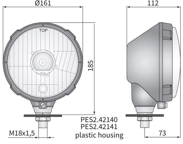 Headlamp Ø161x115, H4, plastic