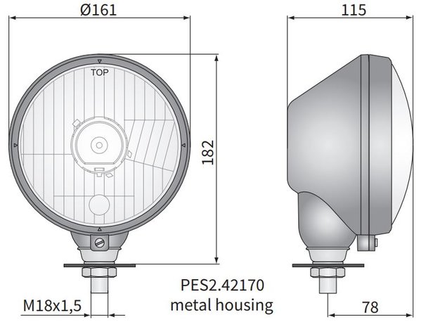 Headlamp Ø161x115, H4, metal