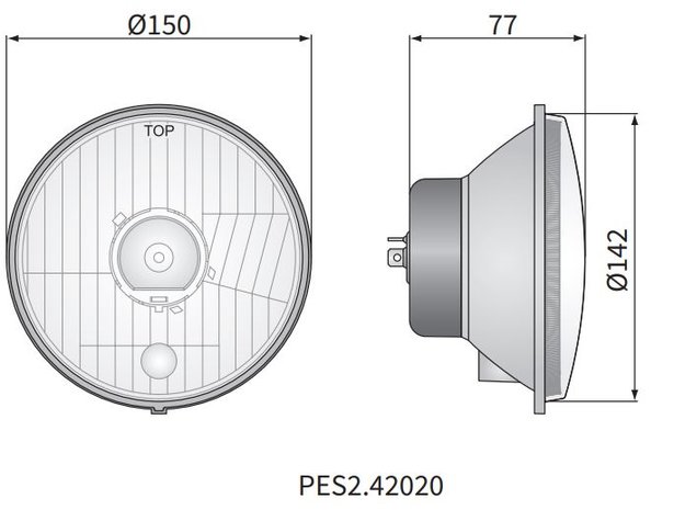 Headlamp H4 Ø150x77 Metal Housing