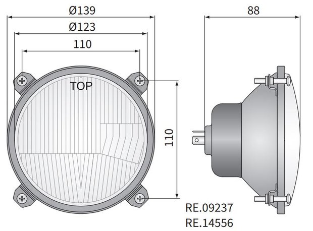 Headlamp Ø139x88 Incl 12V R2 Lamp