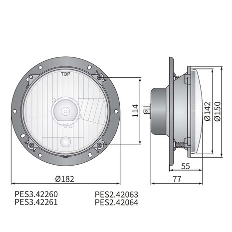Headlamp H4 Ø182x77 + Mounting Plate
