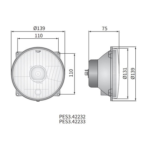 Headlamp H4 Ø139x75 4-bolts mounting