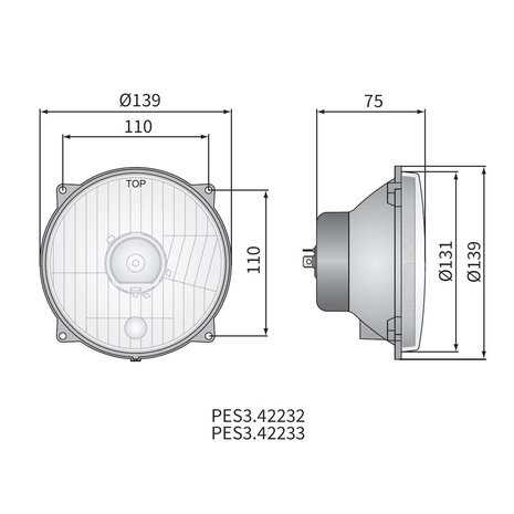 Headlamp H4 Ø139x75 4-bolts mounting