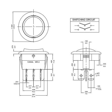 Built-in Rocker Switch Round Max. 250V 10A 2 ON-OFF-ON