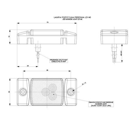 Horpol LED Type Marker Light White Square LD-140