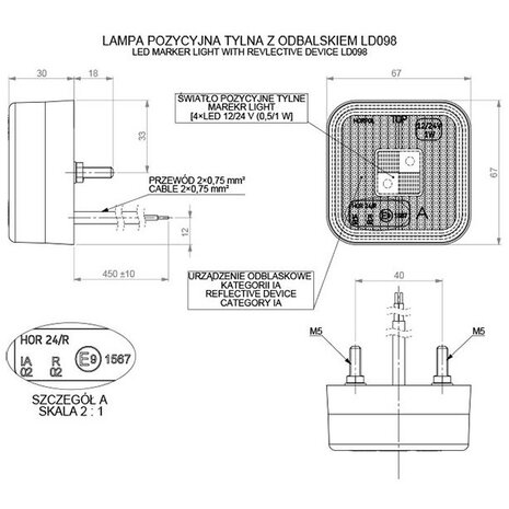 Horpol LED Rear Marker Red Square 12-24V LD 098