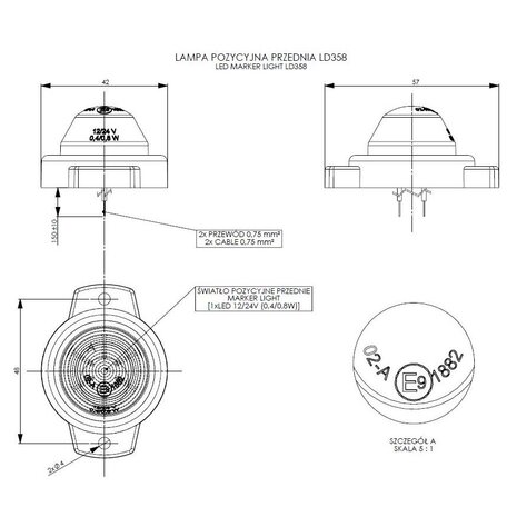 Horpol LED Type Marker Light White Round LD-358