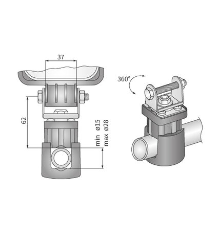 On-pipe holder 3D Adjustable Ø15-28mm