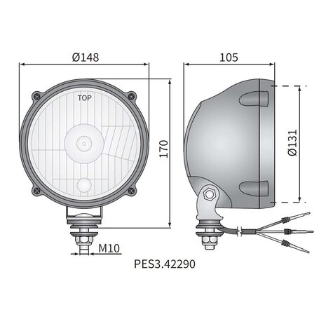 Headlamp diamter Ø148, H4, With housing