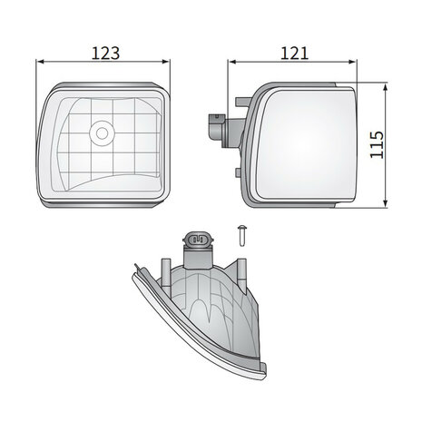 Built-in Work Lamp John Deere Right 123x115x121mm