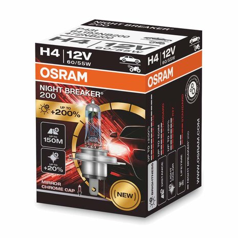 Osram H4 Halogen Lamp 12V 60/55W P43t Night Breaker 200