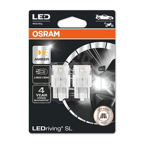 Osram W21/5W LED Retrofit Orange 12V W3x16q 2 Pieces