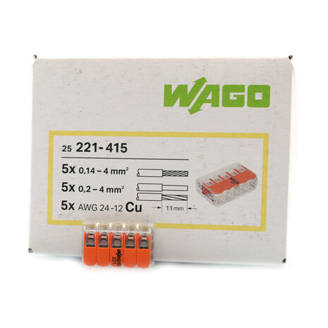 Wago 221-415 Connection Clamp 5-way 25 Pieces