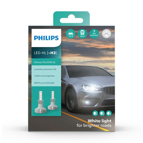 Philips H3 LED Headlight 12/24V 12W 2 Pieces
