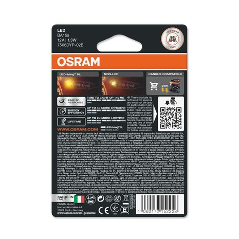 Osram P21W LED Retrofit Orange 12V BA15s 2 Pieces