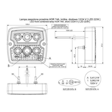 Horpol LED Front Lamp Square 12-24V LZD 2239