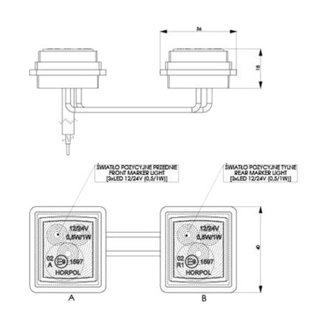 Horpol LED Marker Lamp Unit 12-24V + 0,5m Cable LD 448