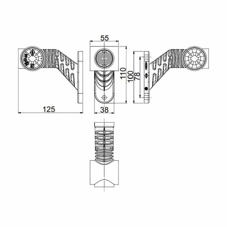 Horpol LED Stalk Marker Lamp 3-Functions + 0,5m cable Short Model Right