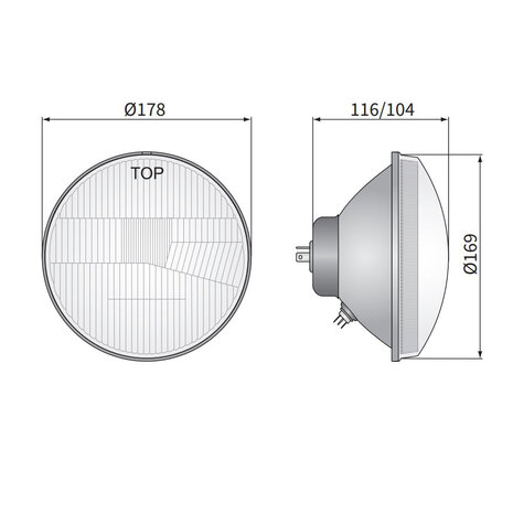 Headlight Built-in Round Ø178mm / 7 Inch H4