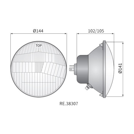 Headlamp Round Ø144mm H4 + T4W Built-in 5 3/4 Inch