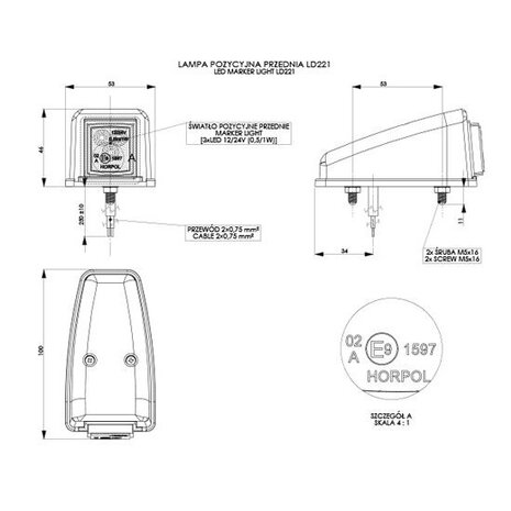 Horpol LED Top Marker Light White Square LD-221