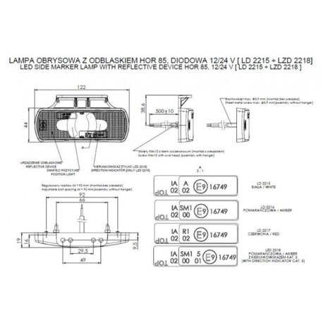 Horpol LED Side Marker Orange 12-24V + Mounting Bracket LD 2220