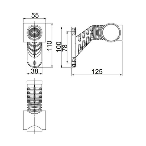 Horpol LED Stalk Marker Lamp 3-Functions + 0,5m cable Short Model Left