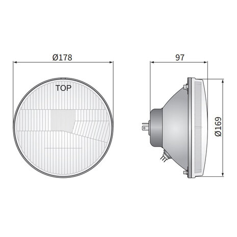 Headlight Built-in Round Ø178mm / 7 Inch H4