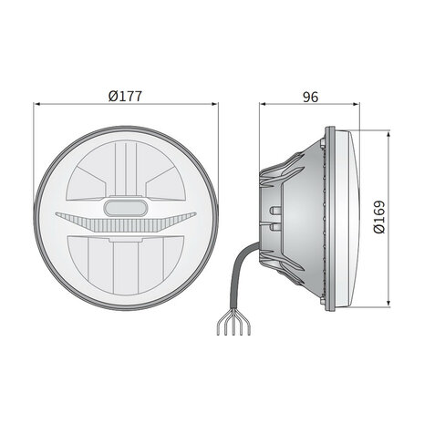 Wesem Ø178mm Built-in LED Headlight Round 7 Inch + Plugs