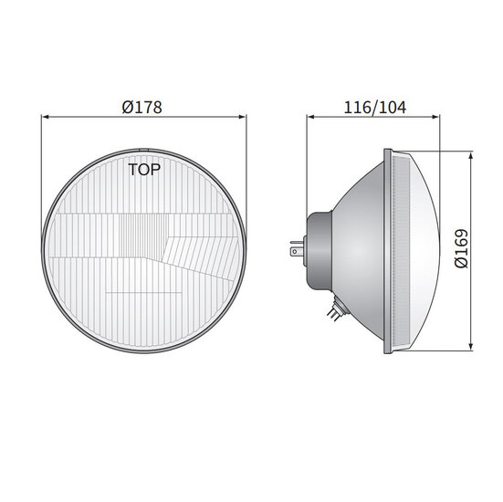Koplamp Rond Ø178mm H4 Inbouw 7 Inch