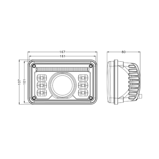 LED Recessed Headlight Unit Rectangular