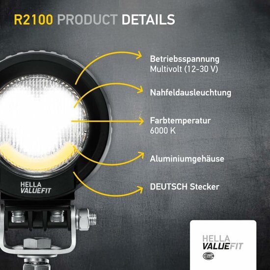 Hella ValueFit R2100 2.0 LED Flood Light 12-24 V + White/Amber Position