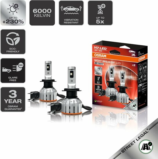 Osram Night Breaker LED Start H7 Street Legal Set | +230%