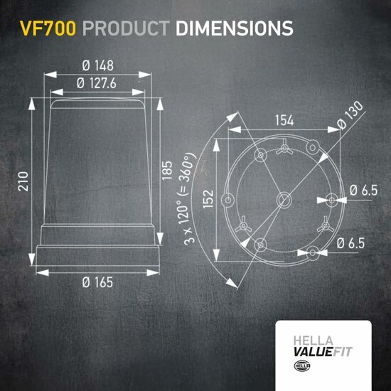 Hella VF700 LED Zwaailamp Oranje 12-24V