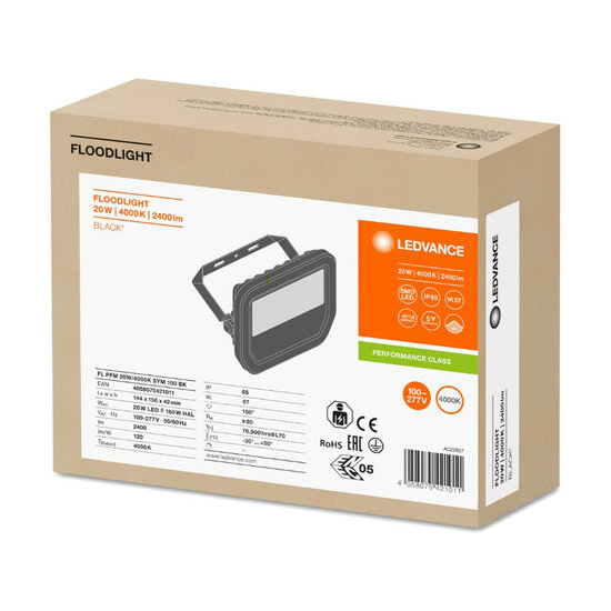 Ledvance FL 20 17W LED Flood Light 230V Black 4000K Neutral White