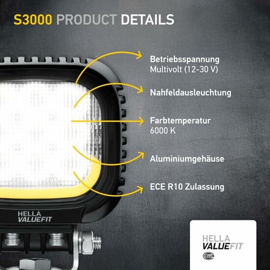 Hella S3000 2.0 LED Flood Light 3000 lm + White/Amber Position