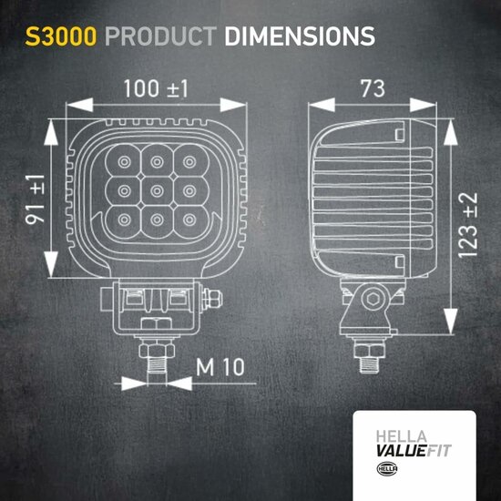 Hella S3000 2.0 LED Flood Light 3000 lm + White/Amber Position