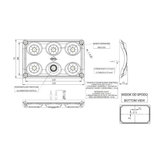 Horpol LED Interior Lamp Red/White Dimmable + Switch LWD 2157