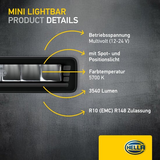 HELLA Black Magic Edgeless Pro Mini 7 inch LED Lightbar | 2,152 lumens