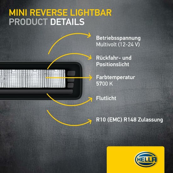 HELLA Black Magic Edgeless Pro Mini 7 inch Reversing Light | 500 lumens