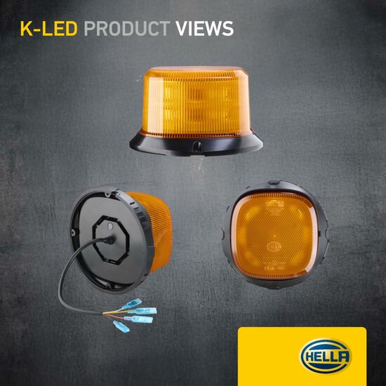 HELLA K-LED QUADRA LED Zwaailamp Oranje