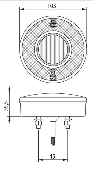 LED Rear Light 2 Functions Round &Oslash;103mm
