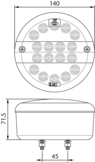 3-Functions Rear LED Rear Lamp Round &Oslash;140mm