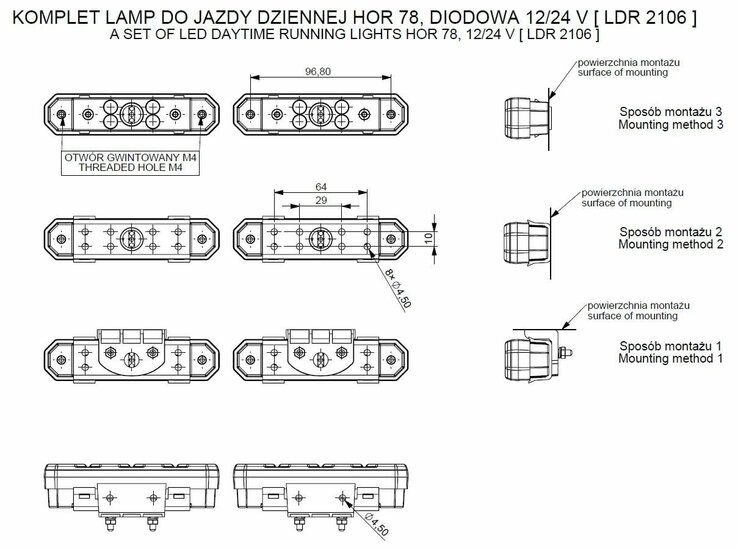 Horpol LED Daytime Running Light Set With 4 LEDs 12/24V | LDR-2106