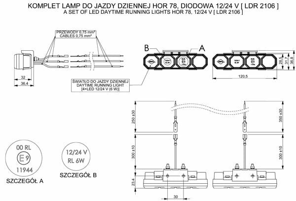Horpol LED Daytime Running Light Set With 4 LEDs 12/24V | LDR-2106