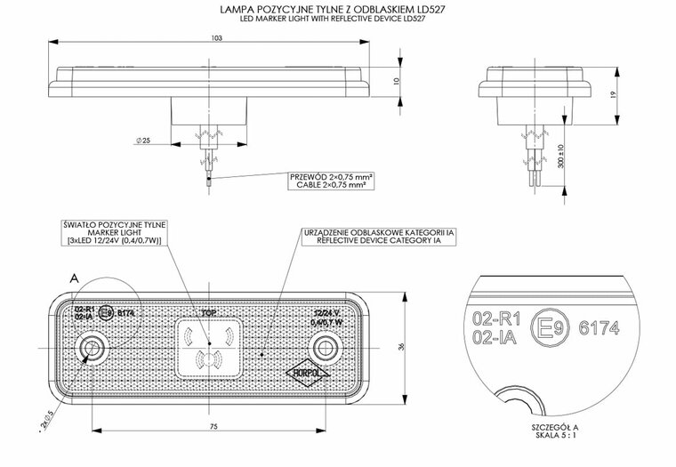 Horpol LED Rear Marker Light Red With Reflector And Rubber Base 12/24V | LD-527