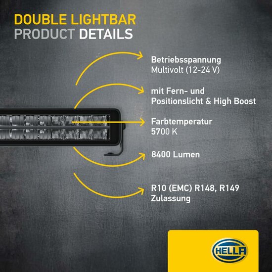 HELLA Black Magic Edgeless Pro 21.5 inch Double Row LED Lightbar | 4,870 Lumens